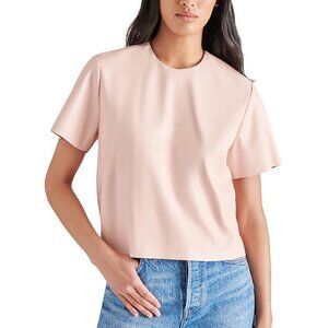 Steve Madden Ezra Ash Rose Faux Leather Short Sleeve Dressy Blouse Size-Small